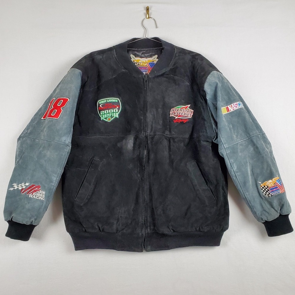 Vintage Jeff Hamilton Suede Jacket Men L Black 18 Labonte Winston Cup Nascar 200